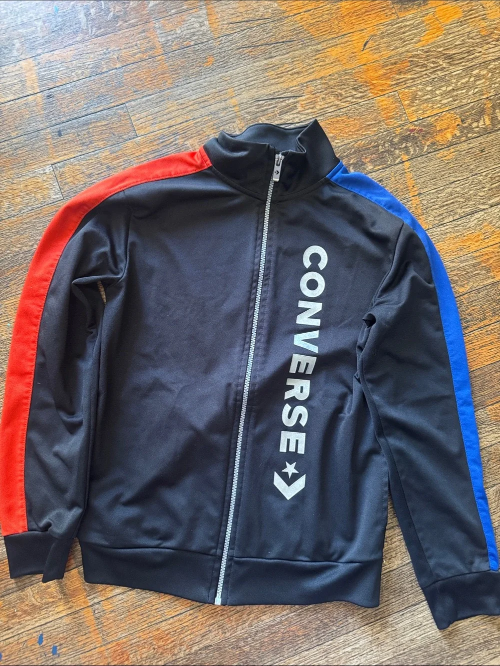Converse Black Jacket with Red & Blue Sleeve Stripes
